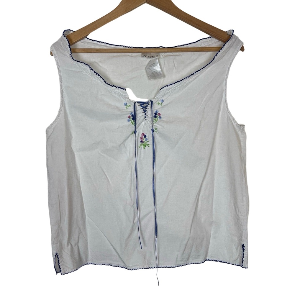 Secret Treasures Womens Camisole Embroidered V-Neck Lace-Up Cottagecore Vintage - Picture 2 of 12